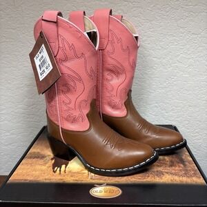 NEW Old West Girls Corona Leather Point Toe Pink Cowboy Western Boots Sz 10